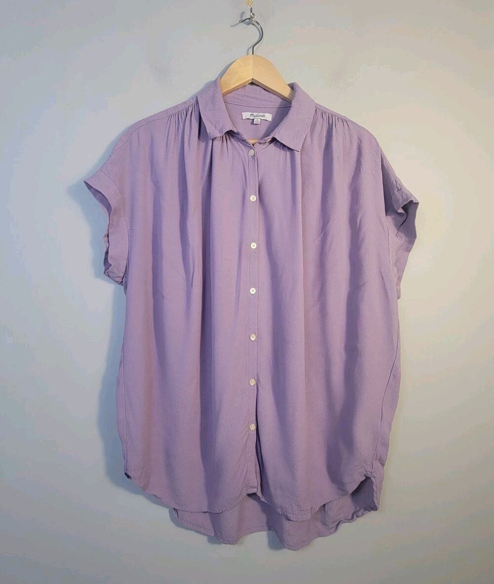 Madewell M Short Sleeve Button Boxy Top Shirt Lilac